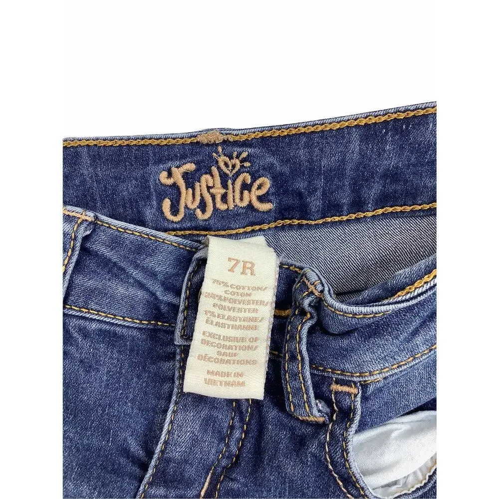Justice Girl's Faded Dark Wash Blue Denim Jean Shorts Kid's Youth Size 7